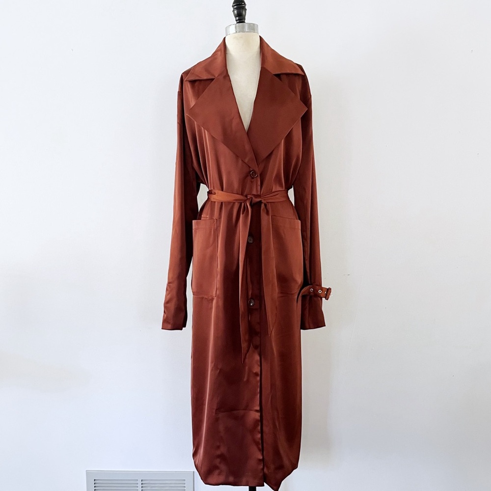 NWT Rebdolls Rust Satin Plus Size Trench Coat | 1X - Picture 3 of 12